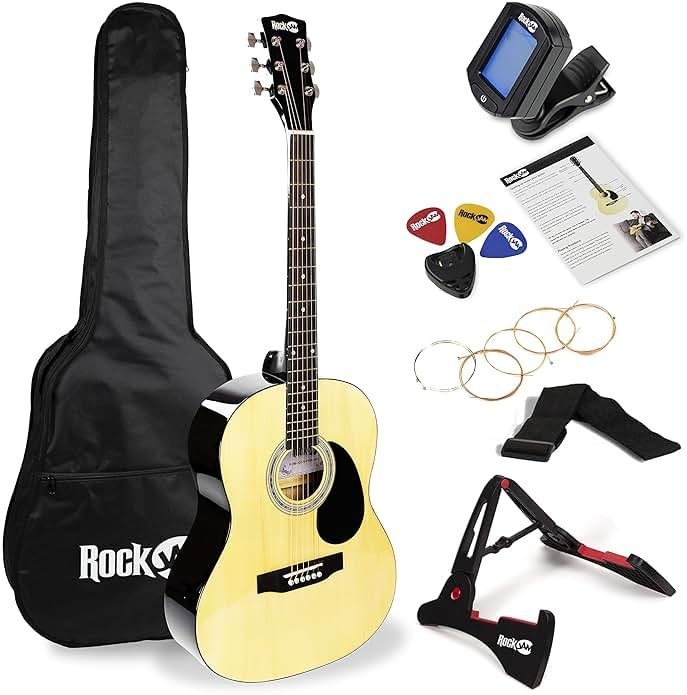 RockJam Acoustic Guitar Kit with Stand, Tuner, Gig Bag, Strap, Picks, Spare Strings & Lessons - Product Image