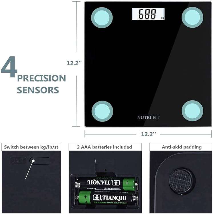 NUTRI FIT Digital Bathroom Scale Body Weight Scales 400 lbs Ultra Slim Most Accurate for Gym Yoga Studio with Large Backlit Display, Black - Image 3