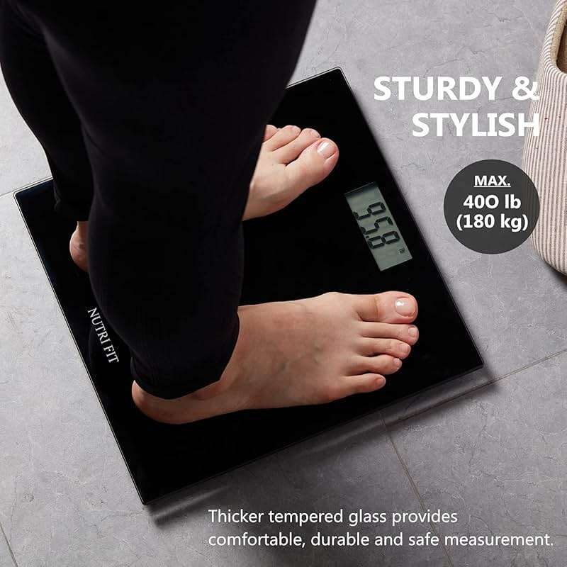 NUTRI FIT Digital Bathroom Scale Body Weight Scales 400 lbs Ultra Slim Most Accurate for Gym Yoga Studio with Large Backlit Display, Black - Image 5