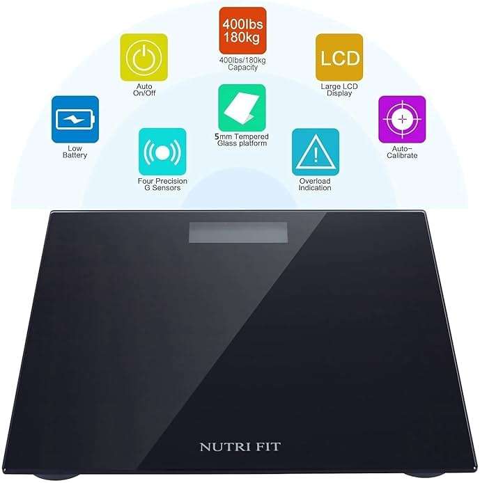 NUTRI FIT Digital Bathroom Scale Body Weight Scales 400 lbs Ultra Slim Most Accurate for Gym Yoga Studio with Large Backlit Display, Black - Image 6