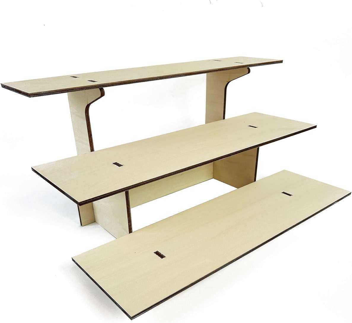 3-Tier Straight Wooden Retail Table Display Stand with Shelves for Products - Portable | 3 Step Straight Display Rack for Retail Table Top, Counter Top, Craft Shows, Farmers Market, Tradeshows 9.5" L - Image 1