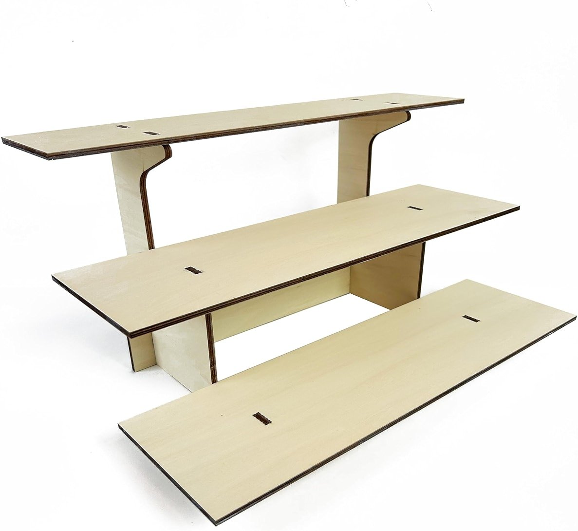 3-Tier Straight Wooden Retail Table Display Stand with Shelves for Products - Portable | 3 Step Straight Display Rack for Retail Table Top, Counter Top, Craft Shows, Farmers Market, Tradeshows 9.5" L - Product Image
