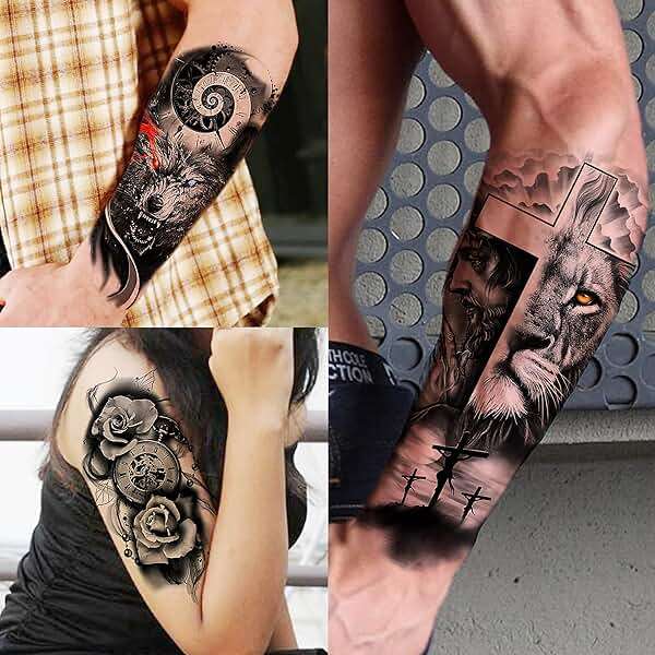 COKTAK 68 Sheets Large Half Arm Sleeve Temporary Tattoos For Men Women Forearm, Tribal Wolf Tiger Lion Owl Skull Temp Halloween Fake Tattoo Stickers Adults, Black Realistic Tattoo Flower Rose Animals - Image 2