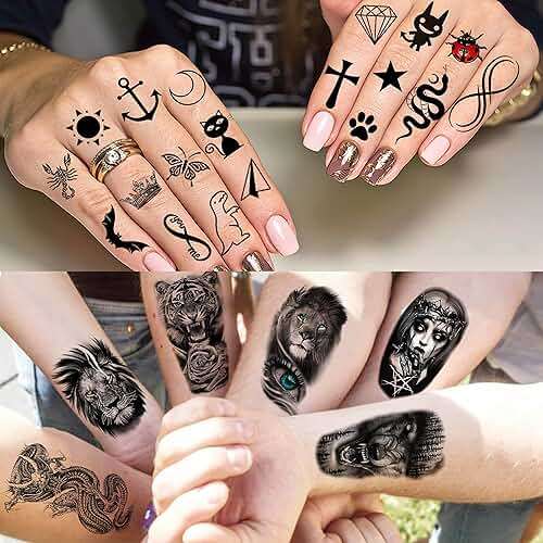 COKTAK 68 Sheets Large Half Arm Sleeve Temporary Tattoos For Men Women Forearm, Tribal Wolf Tiger Lion Owl Skull Temp Halloween Fake Tattoo Stickers Adults, Black Realistic Tattoo Flower Rose Animals - Image 6