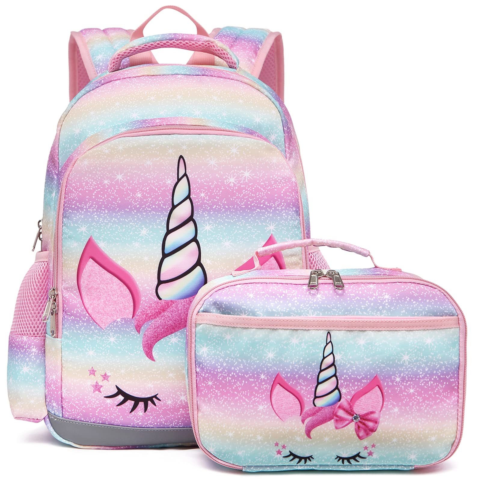 Octsky Backpack for Girls, Kids backpacks Preschool Kindergarten Bookbag Cute Lightweight With Chest Strap and Lunchbox (Unicorn) - Product Image