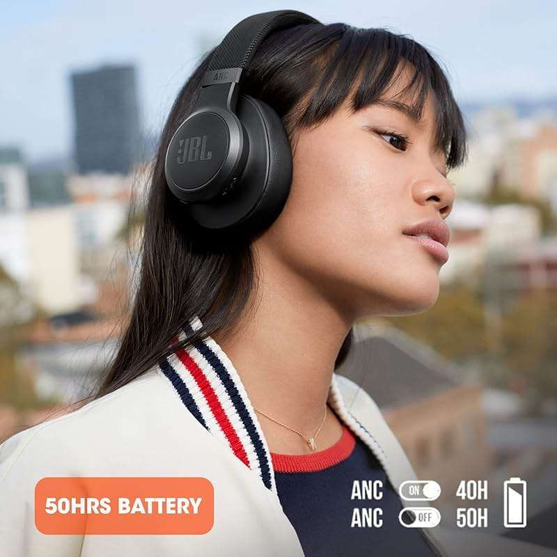 JBL Live 660NC - Wireless Over-ear Noise Cancelling headphones, JBL Signature Sound, Voice Assist, Up to 50Hrs of Battery with Speed Charging, Comfort-fit fabric headband and carrying pouch (Black) - Image 5