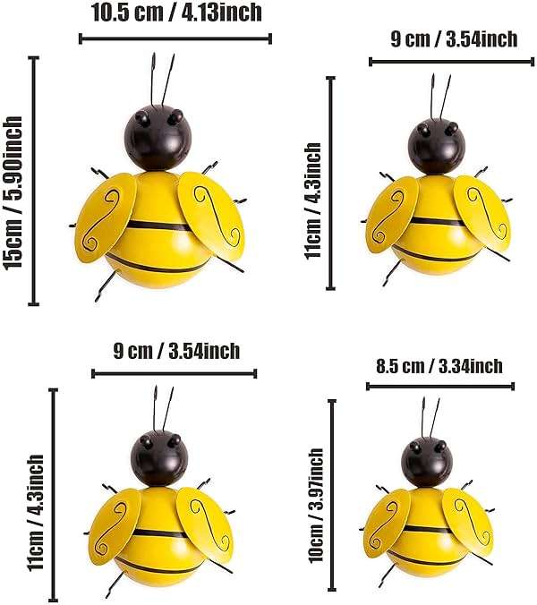 Yungeln Metal Wall Art, 4PCS Metal Bumble Bee Wall Decor, 3D Iron Bee Art Sculpture Hanging Wall Decorations for Outdoor Home Garden - Image 2