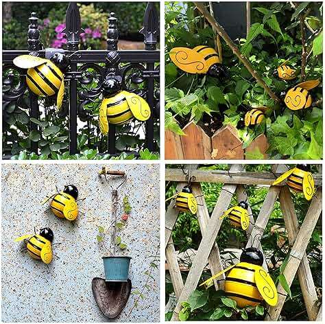 Yungeln Metal Wall Art, 4PCS Metal Bumble Bee Wall Decor, 3D Iron Bee Art Sculpture Hanging Wall Decorations for Outdoor Home Garden - Image 6