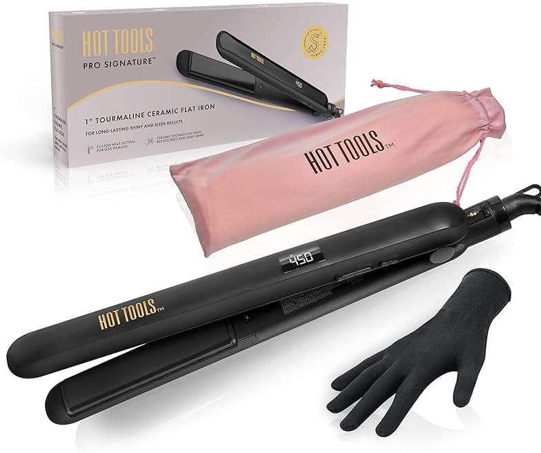 Hot Tools Pro Signature Ceramic + Tourmaline Flat Iron for Sleek Results, 1 Inch Plates - Image 2