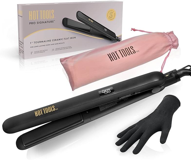 Hot Tools Pro Signature Ceramic + Tourmaline Flat Iron for Sleek Results, 1 Inch Plates - Product Image