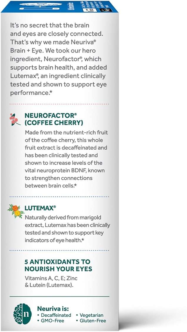 NEURIVA Brain + Eye Supplements for Memory and Focus, Lutemax, Zinc, Vitamin C, Vitamin E & Vitamin A for Eye Health & Zeaxanthin to Filter Blue Light, 30 Count Capsules - Image 13