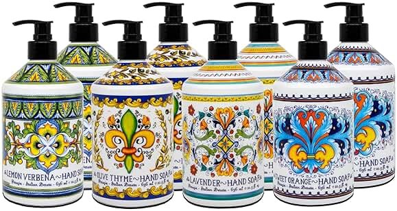 Perugia Italian Deruta Hand Soap - 21.5 fl oz Bottles - 8 pack - Lavendar, Sweet Orange, Lemon Verbana, and Olive Thyme - Product Image