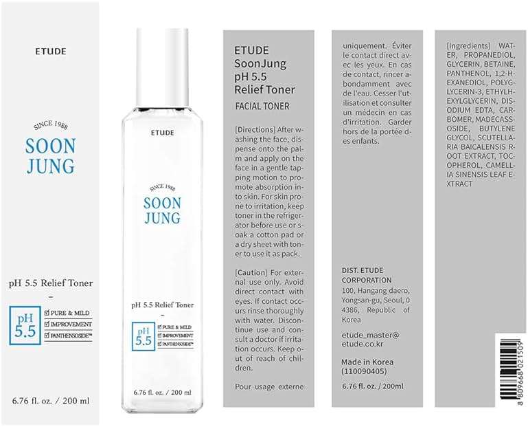 ETUDE SoonJung pH5.5 Relief Toner, Hydrating Toner for Sensitive Skin, Vegan Face Toner, Panthenol, Madecassoside, Moisturizer, Korean Skin Care, Korean Toner, Beauty (6.76 Fl Oz) - Image 9