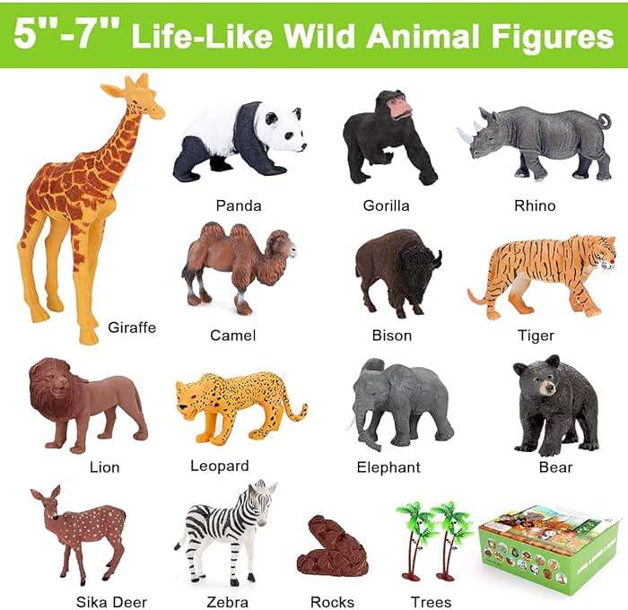 Tudoccy Safari Animals Figures Toys - 13 Realistic Wild Plastic Animal Figurines & Kids Sound Book - Educational Learning Toys Gift for 3 Years Old & Up Boys Girls Toddlers - Image 7