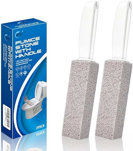 4TH Pumice Stone for Toilet Bowl Cleaning,Pumice Stick with Handle,Cleans Away Limescale Stain,Hard Water Rings, Calcium Buildup,Iron and Rust. Remover for Tile/Bath/Kitchen/Household - 2 Piece - Product Image