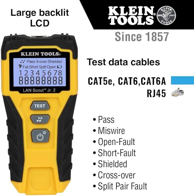Klein Tools VDV526-200 Cable Tester, LAN Scout Jr. 2 Ethernet Tester for CAT 5e, CAT 6/6A Cables with RJ45 Connections - Image 2