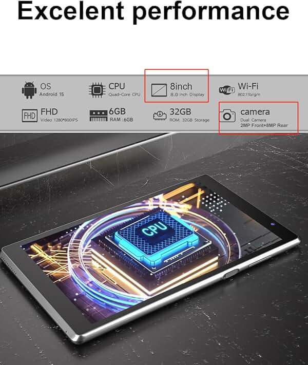Tablet Android 15 Tablets with Case 7 inch, 8GB RAM, 32GB ROM Support 1TB Expand Computer Tablet PC, Quad-Core Processor, IPS Touch Screen, 2+5MP Dual Camera, 3000mah Battery, Wifi Tableta (Black) - Image 4