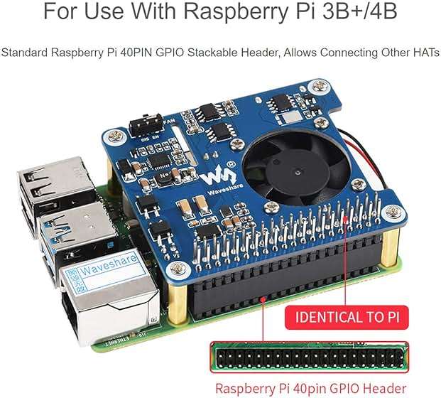 waveshare Power Over Ethernet (PoE) HAT for Raspberry Pi 4B/3B+, 802.3af/at PoE Network Standard, 5V USB-A&12V Header Outputs, PoE HAT Onboard Cooling Fan and MP8676 Buck Chip, Isolated - Image 3