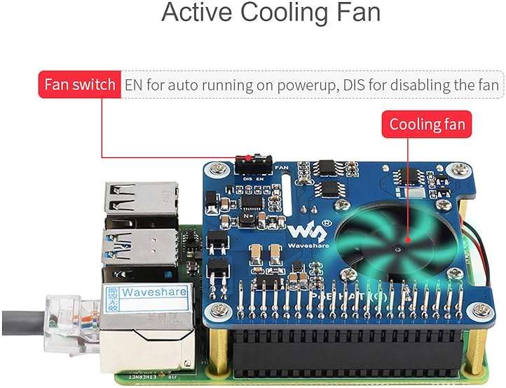 waveshare Power Over Ethernet (PoE) HAT for Raspberry Pi 4B/3B+, 802.3af/at PoE Network Standard, 5V USB-A&12V Header Outputs, PoE HAT Onboard Cooling Fan and MP8676 Buck Chip, Isolated - Image 6