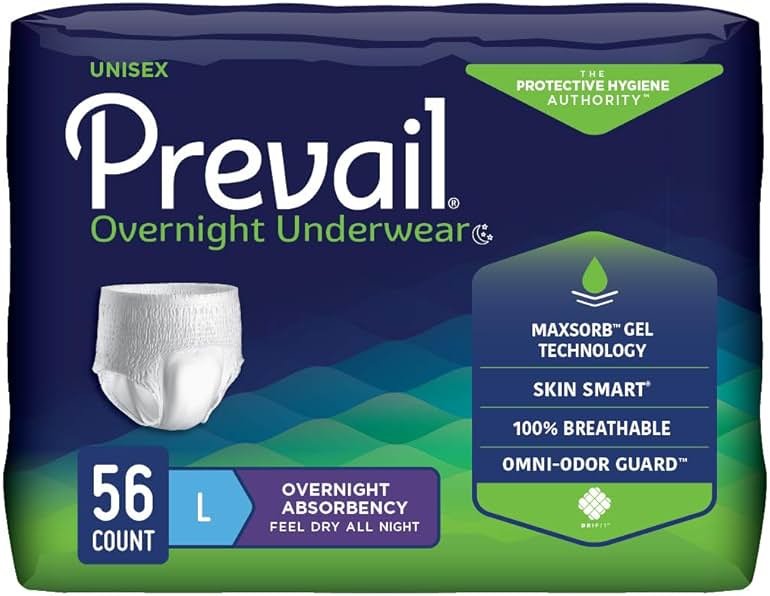 Prevail Incontinence Unisex Overnight Protective Underwear, Overnight Absorbency, Large, 56 Count - Product Image