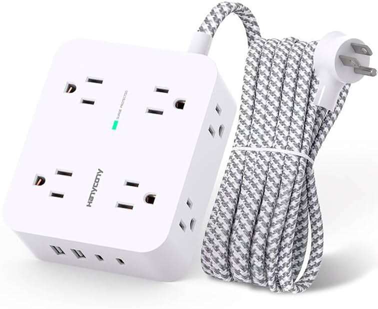 Surge Protector Power Strip - HANYCONY 8 Outlets 4 USB (2 USB C) Charging Ports, Multi Plug Outlet Extender, 5Ft Braided Extension Cord, Flat Plug Wall Mount Desk Charging Station for Home Office ETL - Image 1