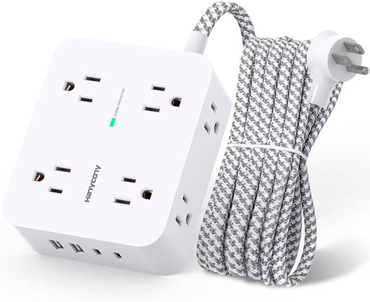 Surge Protector Power Strip - HANYCONY 8 Outlets 4 USB (2 USB C) Charging Ports, Multi Plug Outlet Extender, 5Ft Braided Extension Cord, Flat Plug Wall Mount Desk Charging Station for Home Office ETL - Product Image