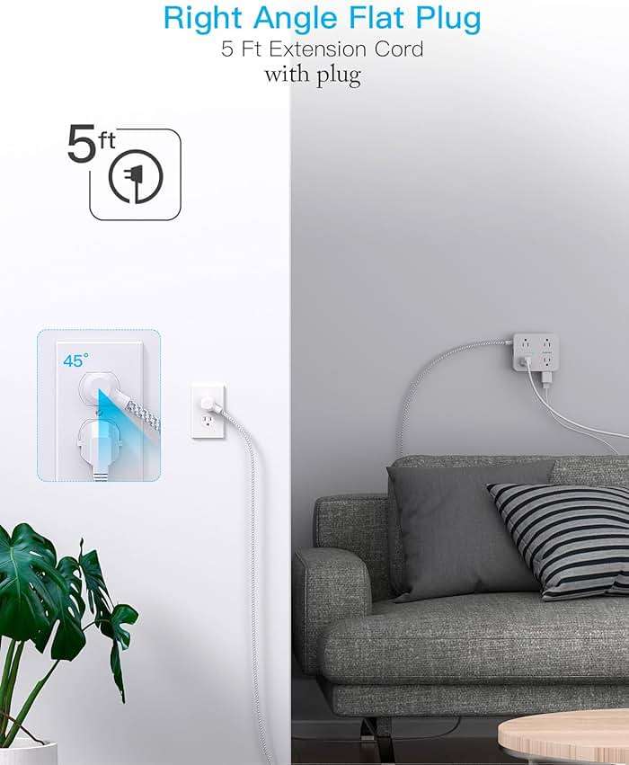 Surge Protector Power Strip - HANYCONY 8 Outlets 4 USB (2 USB C) Charging Ports, Multi Plug Outlet Extender, 5Ft Braided Extension Cord, Flat Plug Wall Mount Desk Charging Station for Home Office ETL - Image 7