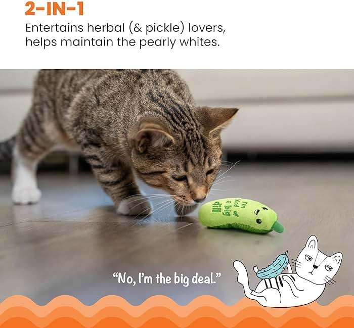 Catstages Crunchy Pickle Kicker Cat Toy – Plush Crinkle Toy with Catnip and Dental Mesh, 6.5" - Image 3