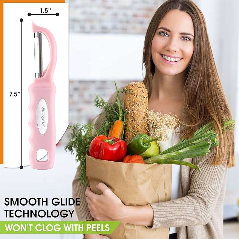 Spring Chef Premium Swivel Vegetable Peeler, Soft Grip Handle and Ultra Sharp Stainless Steel Blades - Perfect Kitchen Peeler For Veggie, Fruit, Potato, Carrot, Apple - Pink Lemonade - Image 2