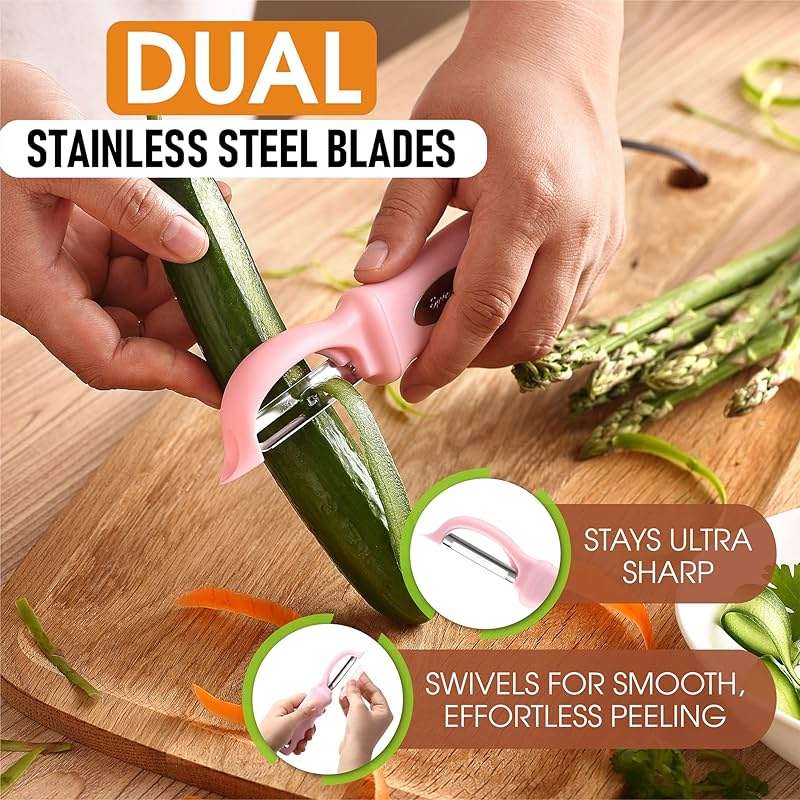 Spring Chef Premium Swivel Vegetable Peeler, Soft Grip Handle and Ultra Sharp Stainless Steel Blades - Perfect Kitchen Peeler For Veggie, Fruit, Potato, Carrot, Apple - Pink Lemonade - Image 3