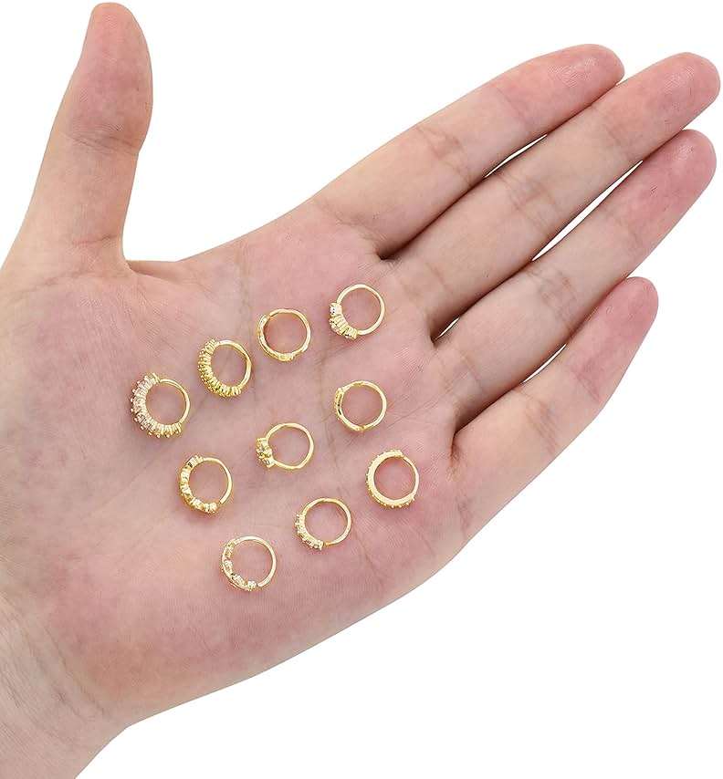 Tornito 10Pcs Nose Ring Hoop Paved Flower Leaf Feather CZ Cartilage Earrings Nose Piercing Jewelry for Women Men Silver Gold Rose Gold Tone 20G - Image 6