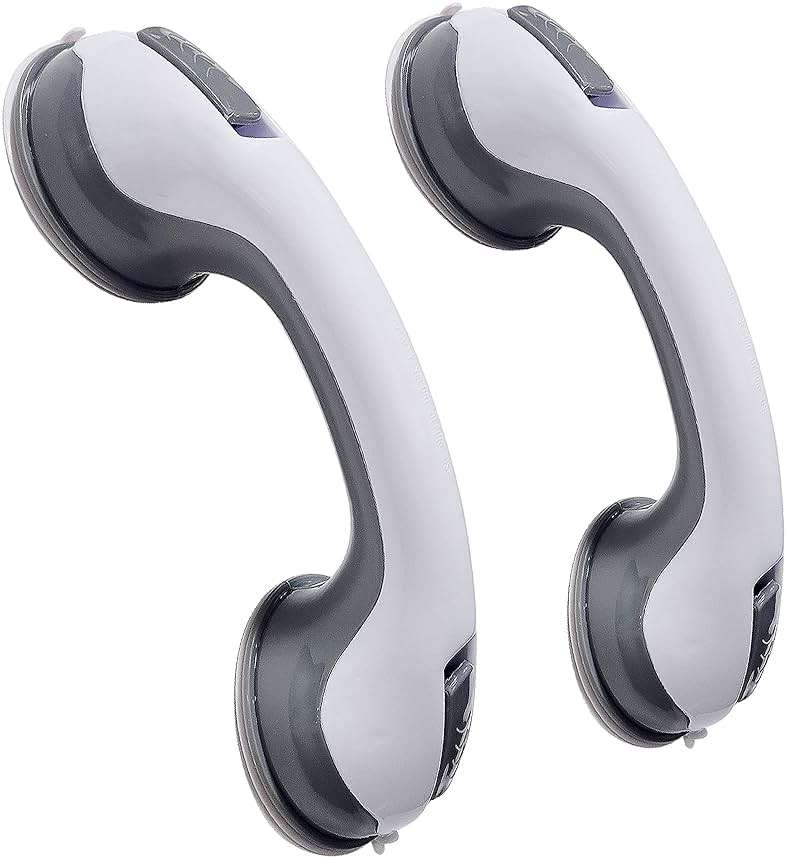 12'' Portable Grab Bars for Bathroom,Ultra Grip Dual Locking Shower Handles for Elderly,Safety Suction Grab Bars for Shower,Balance Assit Hand Rail Support,Injury,Senior,Kids(Gray, 12"-Pack of 2) - Image 1