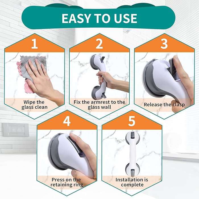 12'' Portable Grab Bars for Bathroom,Ultra Grip Dual Locking Shower Handles for Elderly,Safety Suction Grab Bars for Shower,Balance Assit Hand Rail Support,Injury,Senior,Kids(Gray, 12"-Pack of 2) - Image 4