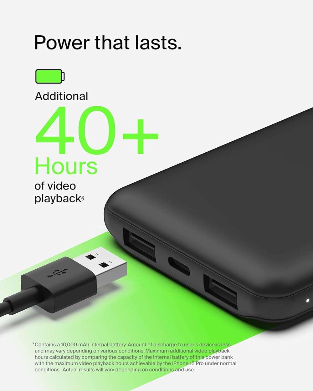 Belkin Portable Charger - 15W 3 Port Power Bank Battery Pack with 10000mAh Battery - Fast Charging for iPhone, Samsung Phone, More - USB C to A Cable Included - Image 6