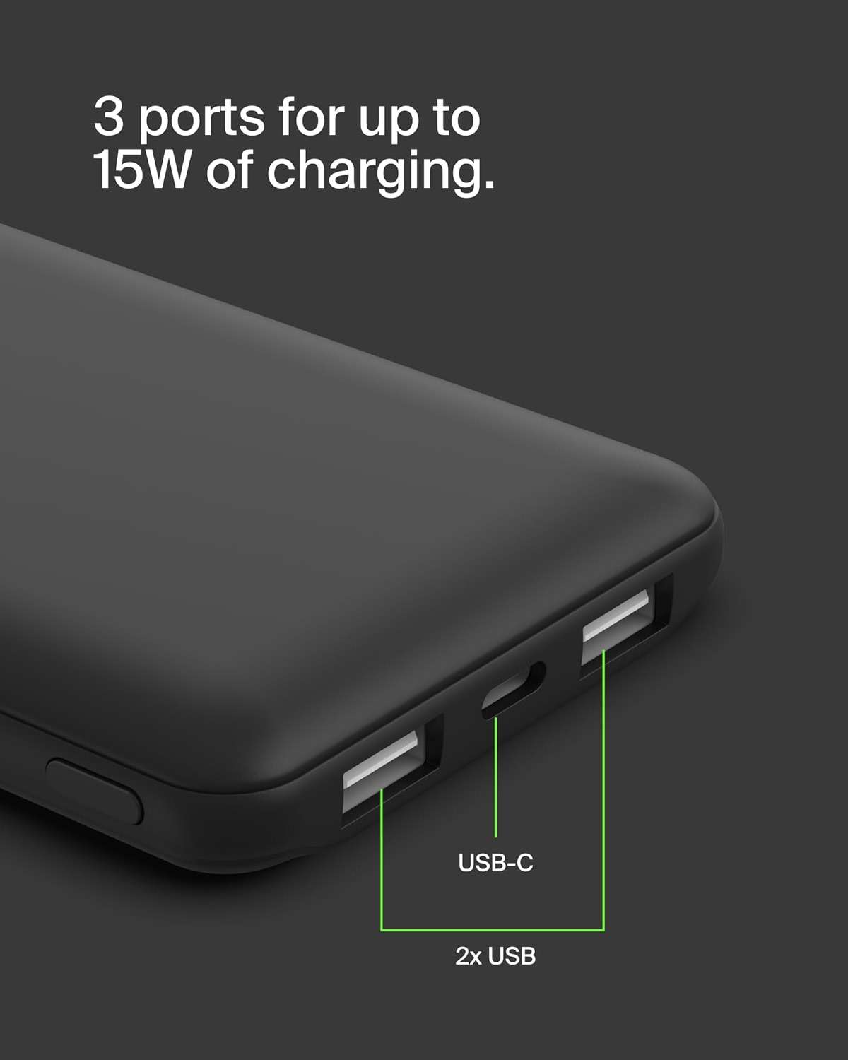 Belkin Portable Charger - 15W 3 Port Power Bank Battery Pack with 10000mAh Battery - Fast Charging for iPhone, Samsung Phone, More - USB C to A Cable Included - Image 9