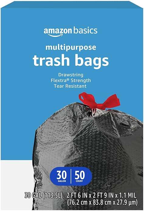 Amazon Basics Flextra Multipurpose Drawstring Trash Bags, 30 Gallon, 50 Count, Tear Resistant - Image 1