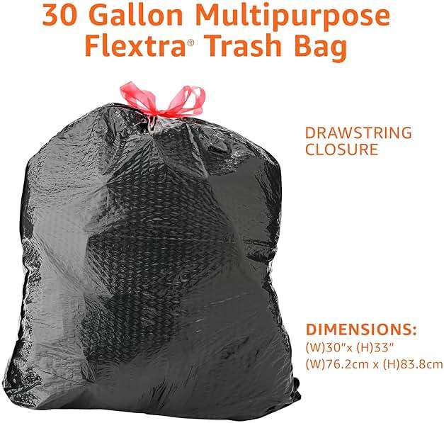 Amazon Basics Flextra Multipurpose Drawstring Trash Bags, 30 Gallon, 50 Count, Tear Resistant - Image 3