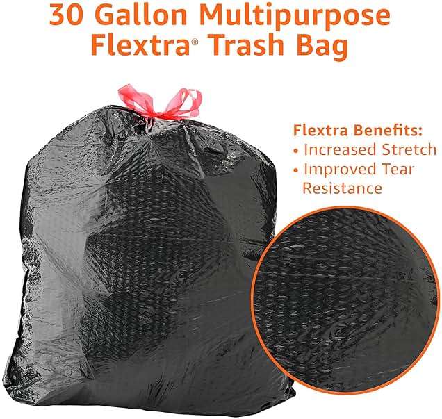 Amazon Basics Flextra Multipurpose Drawstring Trash Bags, 30 Gallon, 50 Count, Tear Resistant - Image 4