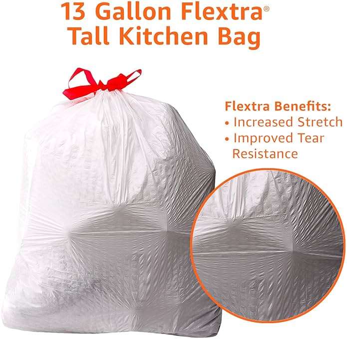 Amazon Basics Flextra Tall Kitchen Drawstring Trash Bags, Fresh Scent, Tear Resistant, 13 Gallon, 50 Count, Pack of 1 - Image 4