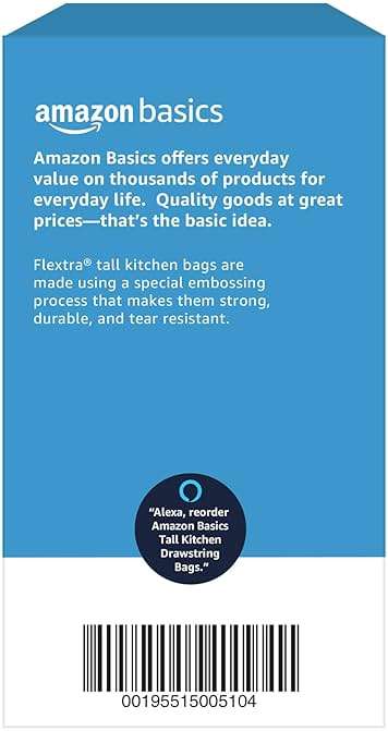 Amazon Basics Flextra Tall Kitchen Drawstring Trash Bags, Fresh Scent, Tear Resistant, 13 Gallon, 50 Count, Pack of 1 - Image 6