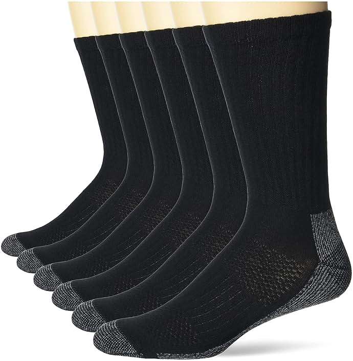 Hanes Men's Work Socks, Cushioned Crew Socks, Moisture-wicking Socks & Odor Control, Black & White, 6 & 12 Pack Available - Image 1