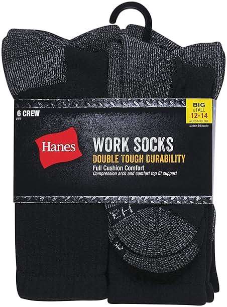 Hanes Men's Work Socks, Cushioned Crew Socks, Moisture-wicking Socks & Odor Control, Black & White, 6 & 12 Pack Available - Image 2