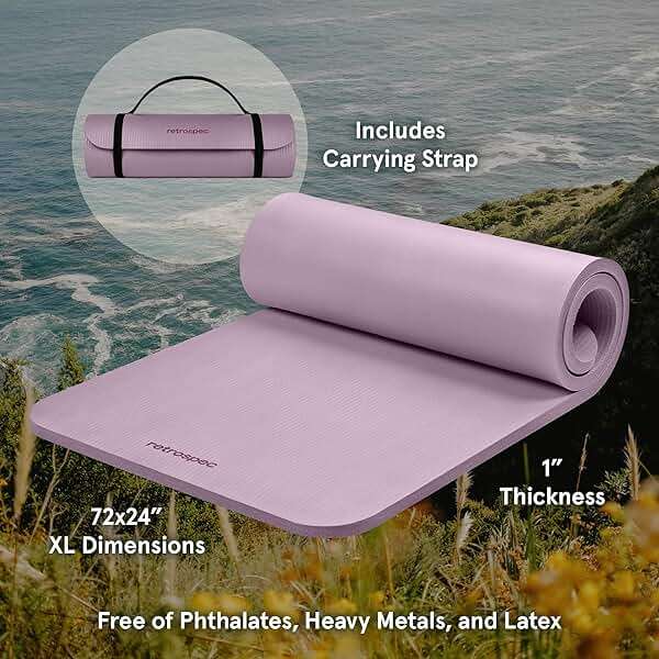 Retrospec Solana Yoga Mat 1" Thick w/Nylon Strap for Men & Women - Non Slip Exercise Mat for Home Yoga, Pilates, Stretching, Floor & Fitness Workouts - Image 2