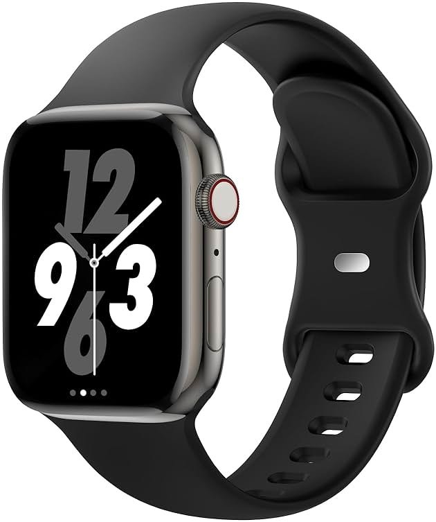 Sport Band Compatible with Apple Watch 38mm 40mm 41mm 42mm 44mm 45mm 46mm 49mm, Replacement Soft Silicone Strap Wristbands for iWatch Series 11/10/9/8/7/6/5/4/3/2/1 Ultra SE Women Men, Black - Product Image