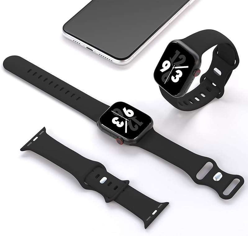 Sport Band Compatible with Apple Watch 38mm 40mm 41mm 42mm 44mm 45mm 46mm 49mm, Replacement Soft Silicone Strap Wristbands for iWatch Series 11/10/9/8/7/6/5/4/3/2/1 Ultra SE Women Men, Black - Image 2