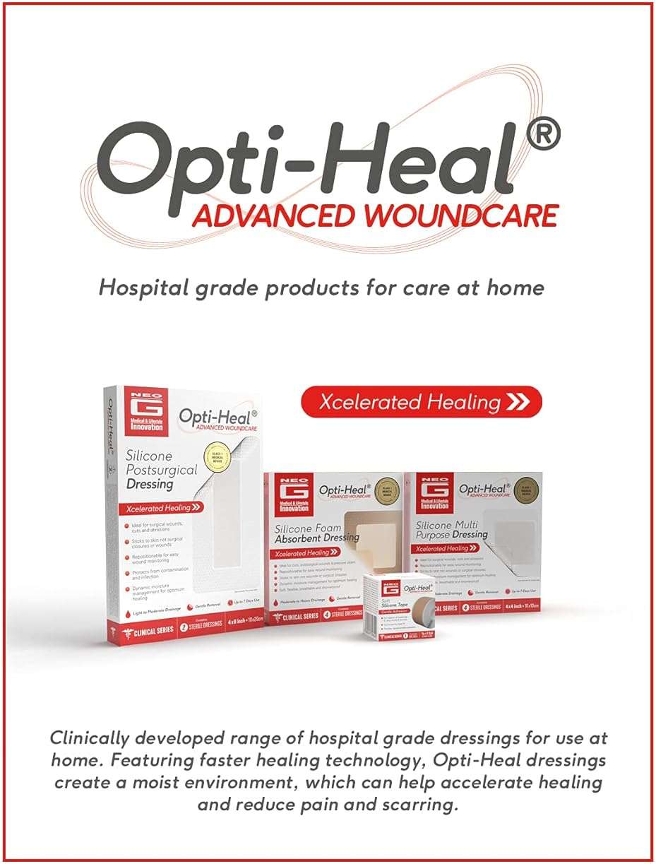 Neo G Opti-Heal Silicone Foam Dressing with Border - Absorbent, Adhesive Foam Wound Dressing for Cuts, Ulcers, Diabetic Wound, Bedsore Wound Care, Burns, Surgical - Island Dressing 4x4-4 Pcs - Image 7