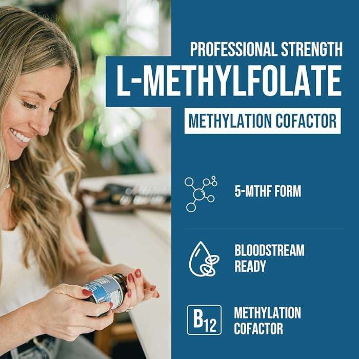 L Methyl Folate 15mg Plus Methyl B12 Cofactor – High Potency, Active 5-MTHF Form - Supports Mood, Methylation, Cognition – Bioactive Forms of Vitamin B9 & B12 (60 Capsules – 60 Servings) - Image 2