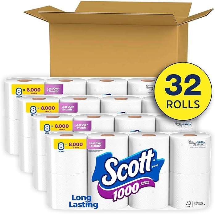 Scott 1000 Trusted Clean Toilet Paper, 32 Rolls, Septic-Safe, 1-Ply Toilet Tissue - Image 2