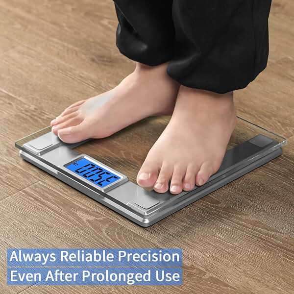 Vitafit 550lb Digital Bathroom Scale for Body Weight and BMI Via Smart APP, High Accuracy Assured by Weighing Professional Since 2001, 8mm Tempered Glass, Extra Large Blue Backlit LCD, Silver - Image 7