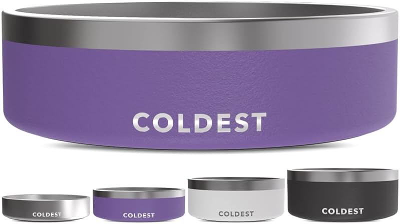 Coldest Dog Bowl - Anti Rust Metal, Non Slip, 3 Layers Insulated Stainless Steel Dog Bowls - Spill Proof & Heavy Duty - Water Bowl for Dogs, Cats & Pets, Dish Washer Safe (42 oz, Galaxy Purple) - Product Image